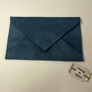 Hand Crafted Suede-like Envelope Style Clutch Greyish Blue 11x7